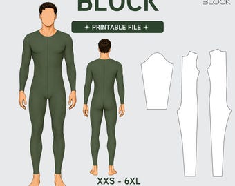 PDF | Men's Bodysuit Sewing Pattern Block | Knit Leotard | Dance Performance | XXS-6XL