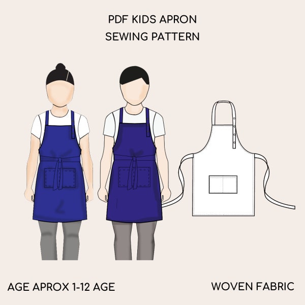 Kid's Pdf Apron Sewing Pattern | for Girls & Boys | Age: 1-3, 4-5, 6-8, 9-12