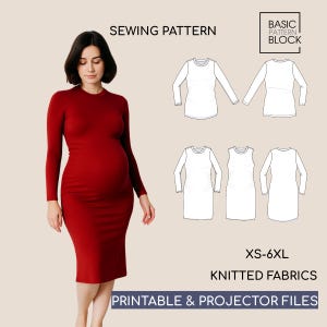 Maternity Knit Dress Sewing Pattern (PDF Download) XS-6XL, Includes Alterations