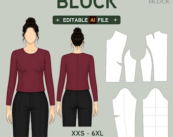 EDITABLE PDF | Princess Seam Bodice Sewing Pattern Block Bundle With Dart & 2 Sleeves | XXS-6XL