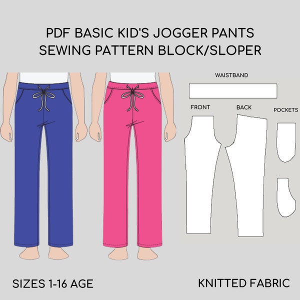 Children Jogger Pants | PDF Sewing Pattern Block I Age 6-16 | Knitted Fabric