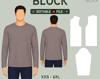 EDITABLE PDF | Men's Basic Bodice Sewing Pattern Block | Boxy Fit | Woven Fabric | XXS-6XL