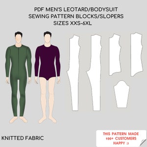 Men's Bodysuit Sewing Pattern, Pdf Dance Leotard, Catsuit | Sewing Pattern Sloper/Block | Sizes |XS-6XL| Knit