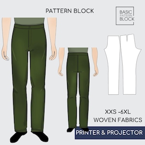 Bloc de patrons de couture pour pantalons droits pour hommes (Téléchargement PDF TP-6TG)