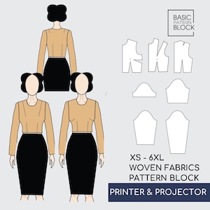 Basic Women Bodice/Torso Pdf Sewing Pattern Sloper/Block | Basic Block with Sleeves, Sizes XS- 6XL