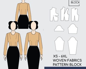 Corsage basique pour femme, bloc de patrons de couture PDF torse (téléchargement PDF) • Tailles XS-6XL