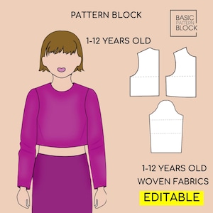 Pdf Girls Bodice Sewing Pattern Block, Basic Girls pattern Block, Kids sweing Pattern, Children&#39;s Woven Bodice PDF Pattern, Kids Pdf Sloper