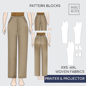 Women&#39;s Basic Straight Trousers Sewing Pattern Block • High Waist Pants (PDF Download) • Sizes XXS-6XL