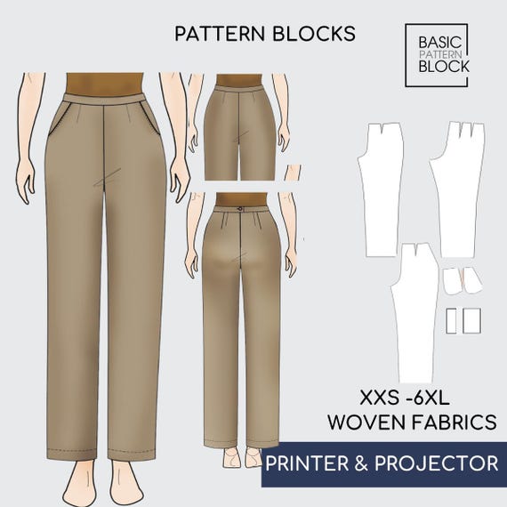 【PDF】straight pants Women's High Waist Straight Trousers Sewing Pattern (PDF Download