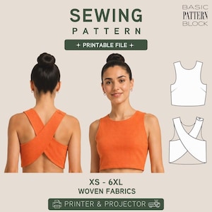 Patrón de costura en PDF para top cruzado con espalda cruzada • Cuerpo cruzado, ideal para principiantes (descarga digital) • Tallas XXS-6XL