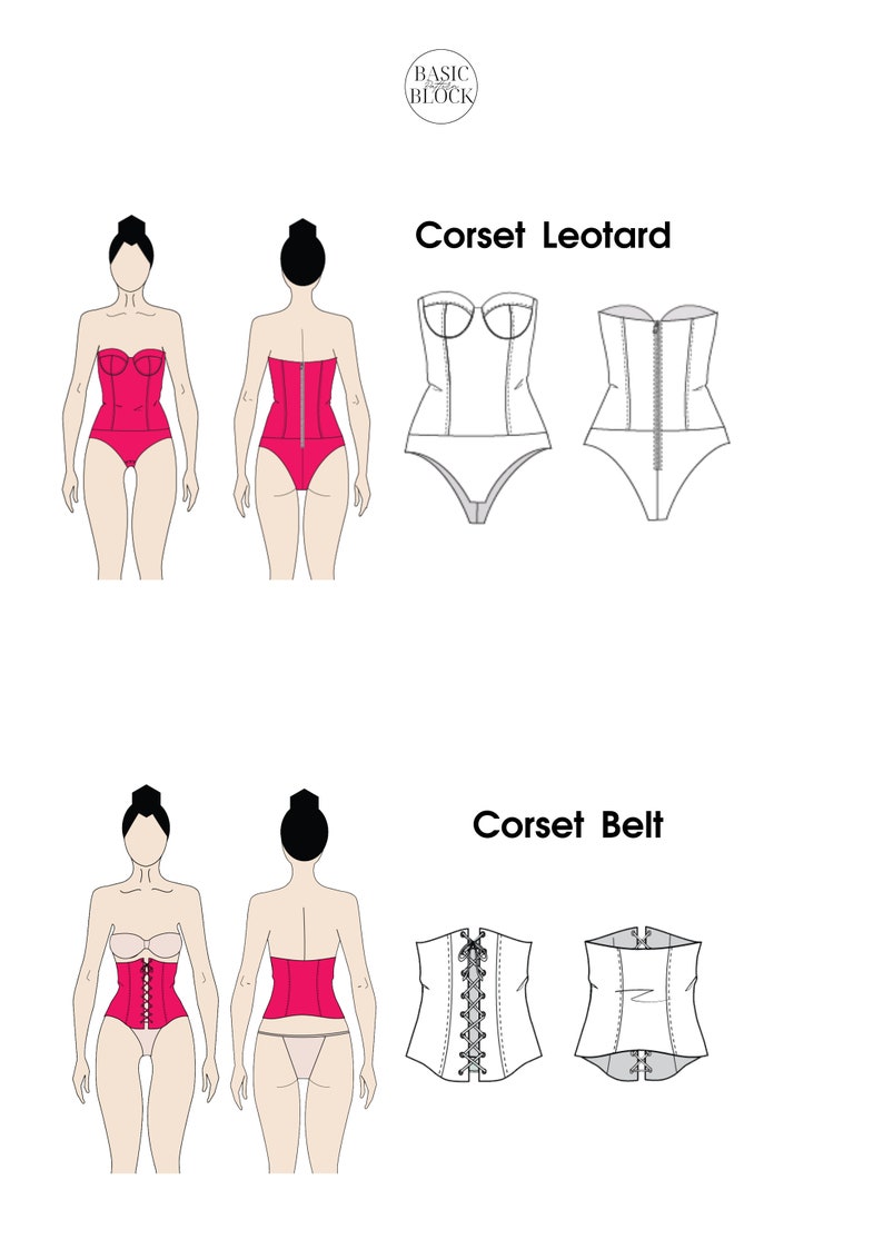 5 Pdf Patrones de costura de corpiño de corsé Bloques / Bustier / Body/Leotardo / Vestido con copas / Corsé nupcial / Conjunto de cinturón de corsé / Tallas XS-3XL imagen 6