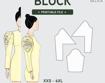 PDF | Long Rose Drape Sleeve Sewing Pattern Block | Dramatic Draped Sleeve | XXS-6XL