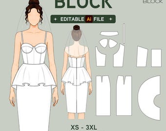 EDITABLE PDF | Bridal Corset Dress Sewing Pattern Block | Bustier Bodice | Wedding Dress | XS-3XL