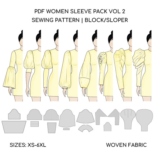 Sleeve Sewing Pattern Pack  Vol 2 |Victorian, Bishop, Baloon, Lantern,Bella Baxter, Rose drape | Cosplay Sleeve Patterns | Sizes XXS-6XL