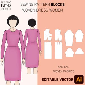 Patrón de costura para vestido • Plantilla para corpiño y falda • Tallas: XS-6X • Patrón en PDF