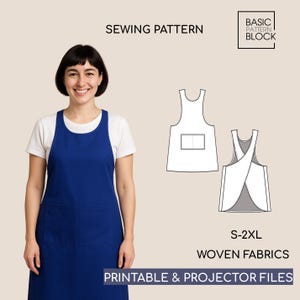Women's Cross back Apron Pdf Sewing Pattern | Regular & Big sizes | Woven Fabric