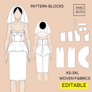 Bridal Corset Dress Sewing PatternBlock •  Bustier Bodice • Sizes:  XS-3XL• PDF Pattern