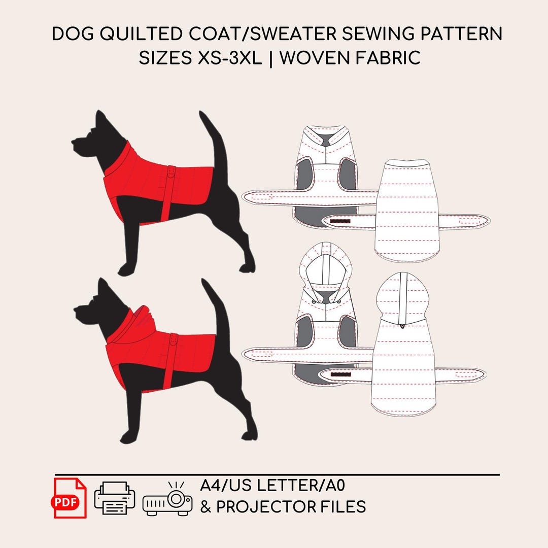 Dog Quilted Coat | Raincoat | Pdf Sewing Pattern | Sizes XS-3XL | Woven ...