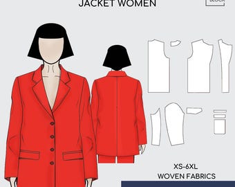 Blazer extragrande para mujer • Patrón de costura para pantalón bajo/bloque (Descargar PDF) • Tallas XS-6XL