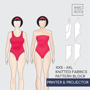 One Piece Swimsuit/Swimwear | Strapless Swimwear| Sewing Pattern Block | Sizes |XXS-6XL| Knitted Fabric