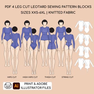 Pdf Leotard Sewing Pattern Block •  4 Leg Cuts Bodysuit (PDF Download) • Sizes XXS-6XL