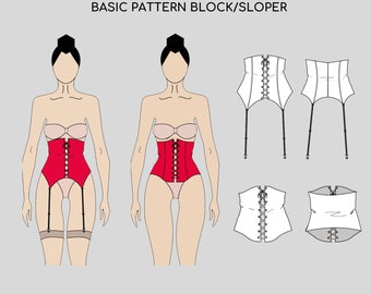 PDF Corset Belt | Bustier Belt Pattern | Garter Belt Sewing Pattern | Basic Pattern Block/Sloper  | Eyelet Corset Pattern |Pdf Leather Belt