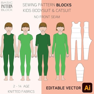 Body pour enfants sans couture à coudre en blocs • Justaucorps en tricot (téléchargement PDF) • 02-14 ans
