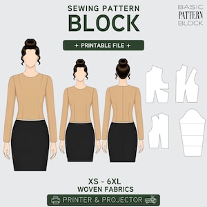 PDF | Basic Women's Bodice Sewing Pattern Block | Dart Variations | Woven Fabric | XS-6XL