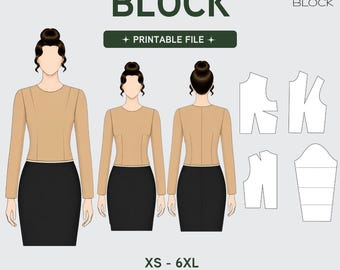 PDF | Basic Women's Bodice Sewing Pattern Block | Dart Variations | Woven Fabric | XS-6XL