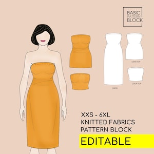 Strapless Tube PRINT & EDIT Sewing Pattern Block, Dress, Midi dress Tube pattern,Pdf Strapless Top, Instant Download with 11 Printable Sizes