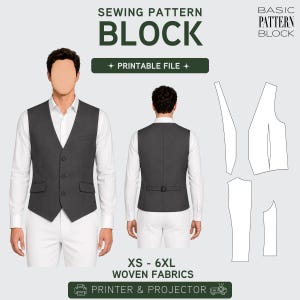 PDF | Men's Vest Sewing Pattern Block | Waistcoat | Front Button Closure | XXS-6XL
