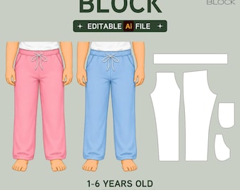 EDITABLE PDF | Kids Jogger Pants Sewing Pattern Block | Sweatpants | Boys & Girls | Ages 1-6 Years