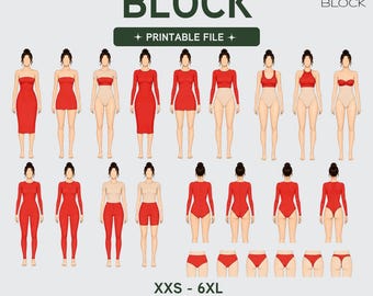 PDF | Knit Sewing Pattern Block Bundle | 10 Styles | Dress Catsuit Leotard Tops Bottoms | XXS-6XL