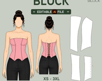 EDITABLE PDF | Strapless Bodice Sewing Pattern Block | Bustier Corset | Bridal Evening Wear | XS-3XL
