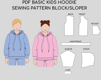 Kid's Hoodie Pdf Sewing Pattern Block | Sizes T1-T6 Age 1-6 | Knitted Fabric