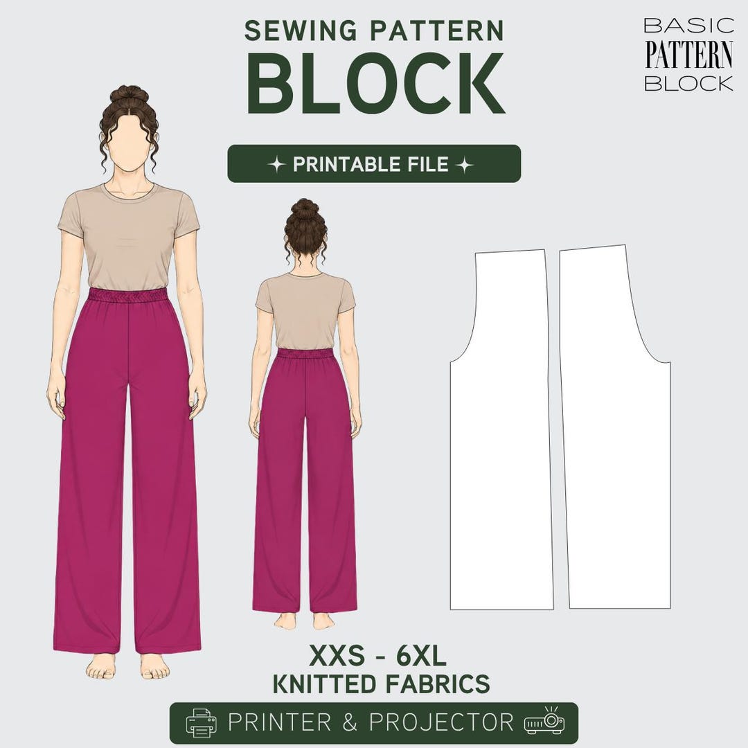 PDF | Wide Leg Pants Sewing Pattern Block | Elastic Waist | Woven ...