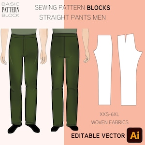 Patrón de costura para pantalones rectos de hombre • Pantalón básico (Descarga PDF, tallas XS-6XL)