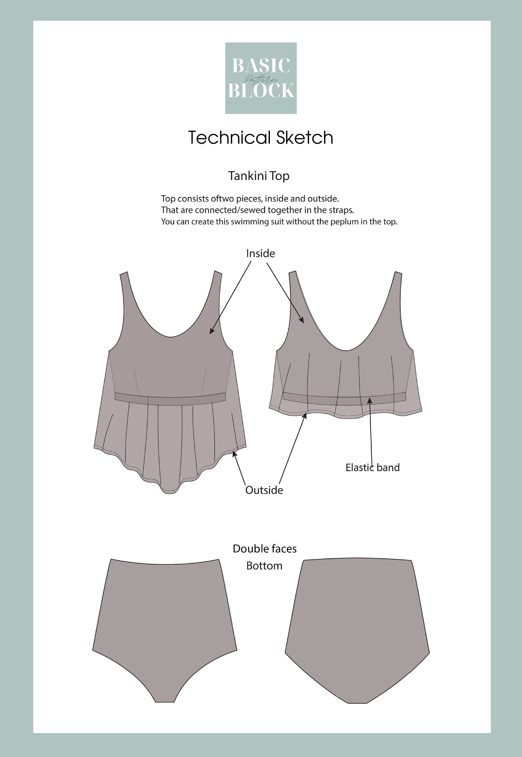 Tankini swimsuit Pdf Sewing Pattern Block Swimwear Bathing Etsy