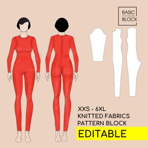 Catsuit-naaipatroonblok • Naadloze sloper aan voorkant, bodysuit met turnpakje (pdf-download, XXS-6XL)