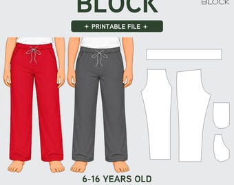 PDF | Kids Jogger Pants Sewing Pattern Block | Sweatpants | Boys & Girls | Ages 6-16 Years