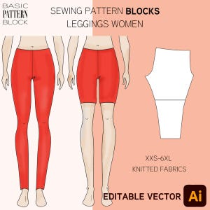 Bloc de patrons de couture pour leggings pour femmes • Pantalons de vélo taille haute • Tailles : XXS-6XL • Téléchargement numérique PDF