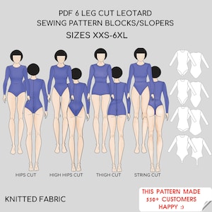 Leotard Sewing Pattern Block | 4 Leg Cuts | Bodysuit | Gymnastics Leotard | Ballet Leotard | Sizes XXS-6XL