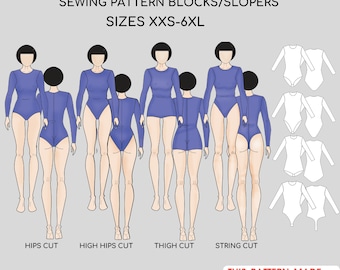 Leotard Sewing Pattern Block | 4 Leg Cuts | Bodysuit | Gymnastics Leotard | Ballet Leotard | Sizes XXS-6XL