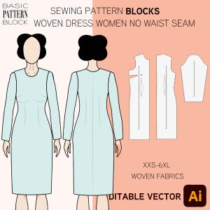ドレス縫製パターンブロック • 長袖ボディスローパー（PDFダウンロード） • サイズ XS-6XL