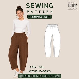 PDF | Barrel Pants Sewing Pattern | Beginner Friendly | Baggy Trousers With Pockets | XXS-6XL