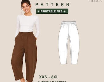 PDF | Barrel Pants Sewing Pattern | Beginner Friendly | Baggy Trousers With Pockets | XXS-6XL