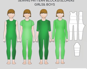 Pdf kinderen geen naad bodysuit naaipatroon blok, kinderen naadloze leotard, jumpsuit patroon voor meisjes, jongens, sportschool naaipatroon, danspatroon