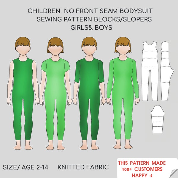 Pdf Children No Seam Bodysuit Sewing Pattern Block, Kids Seamless Leotard, Jumpsuit Pattern for Girls,Boys, Gym sewing Pattern,Dance Pattern
