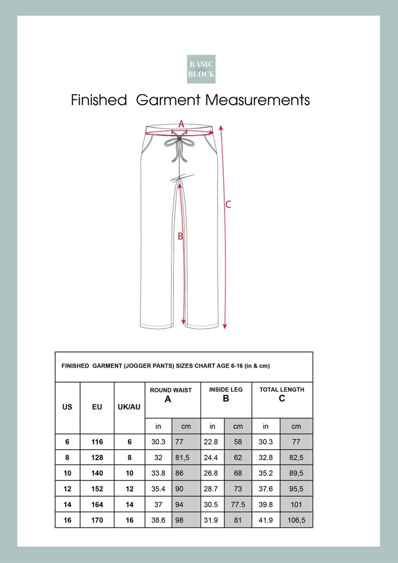 Children Jogger Pants PDF Sewing Pattern Block I Age 6-16 - Etsy