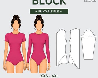 Blok wzorów do szycia trykotu damskiego w formacie PDF • Body dzianinowe (do pobrania w formacie PDF) • Rozmiary XS-6XL